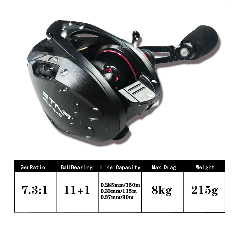 Fishing Reel 7.3:1 Max Drag 8kg Saltwater Long Casting High Speed Fishing Wheel